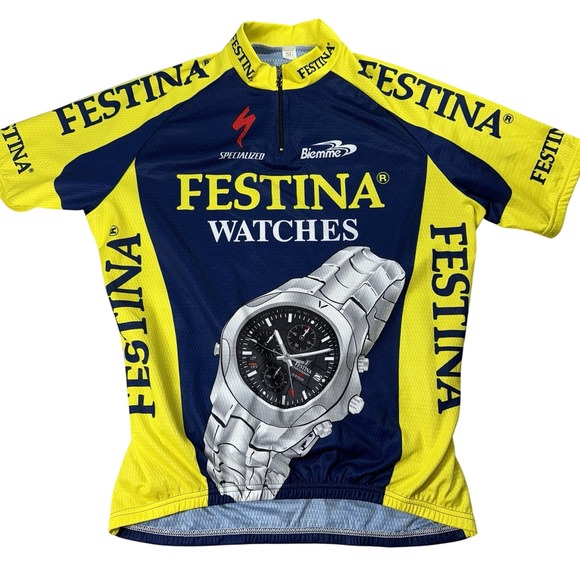 Biemme Other - Biemme XL Cycling Jersey Men Blue Yellow Festina Watch Specialized Short Sleeve